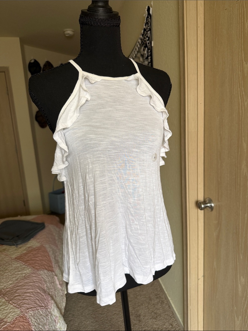 Aeropostale White Ruffle Halter Tank Top
